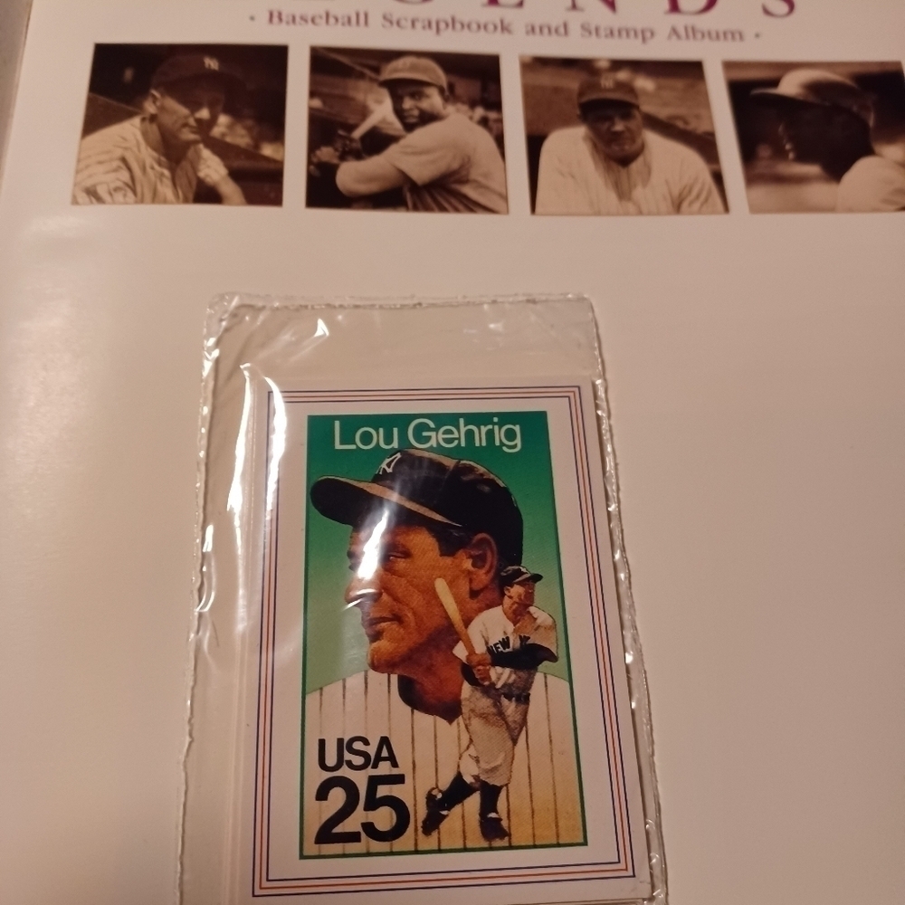LOU GEHIG 1989 LEGENDS BASE BALL SCRAPBOOK AND STAMP ALBUM. - Picture 5 of 6
